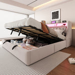Upholstered Bed 180x200 with Hydraulic Storage & LED, Beige Velvet