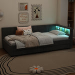 Daybed Sofa Bed 90x200cm Storage Compartment USB/Type C Two Drawers Linen Grey