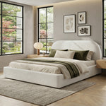Upholstered Double Bed 160x200cm with Storage, Beige Bouclé