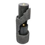 Garden Fountain with LED Lighting, Water Pump and Decorative Basin, Grey Artificial Stone