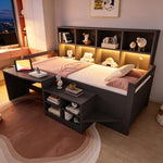 Children's Bed 90x200cm with Desk & LED Light, Solid Wood, Grey