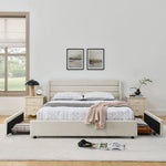 Double Bed 160*200 cm with 4 Storage Drawers, Chenille Beige