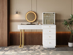 Dressing Table Set with LED Mirror and Glass Top, White