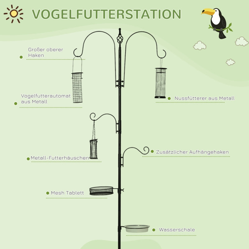 Bird Feeding Station, 208 cm 4 Hooks Bird Bath, Steel, Black