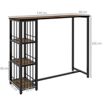 Bar Table, 3 Shelves, Kitchen, Steel Frame, Brown