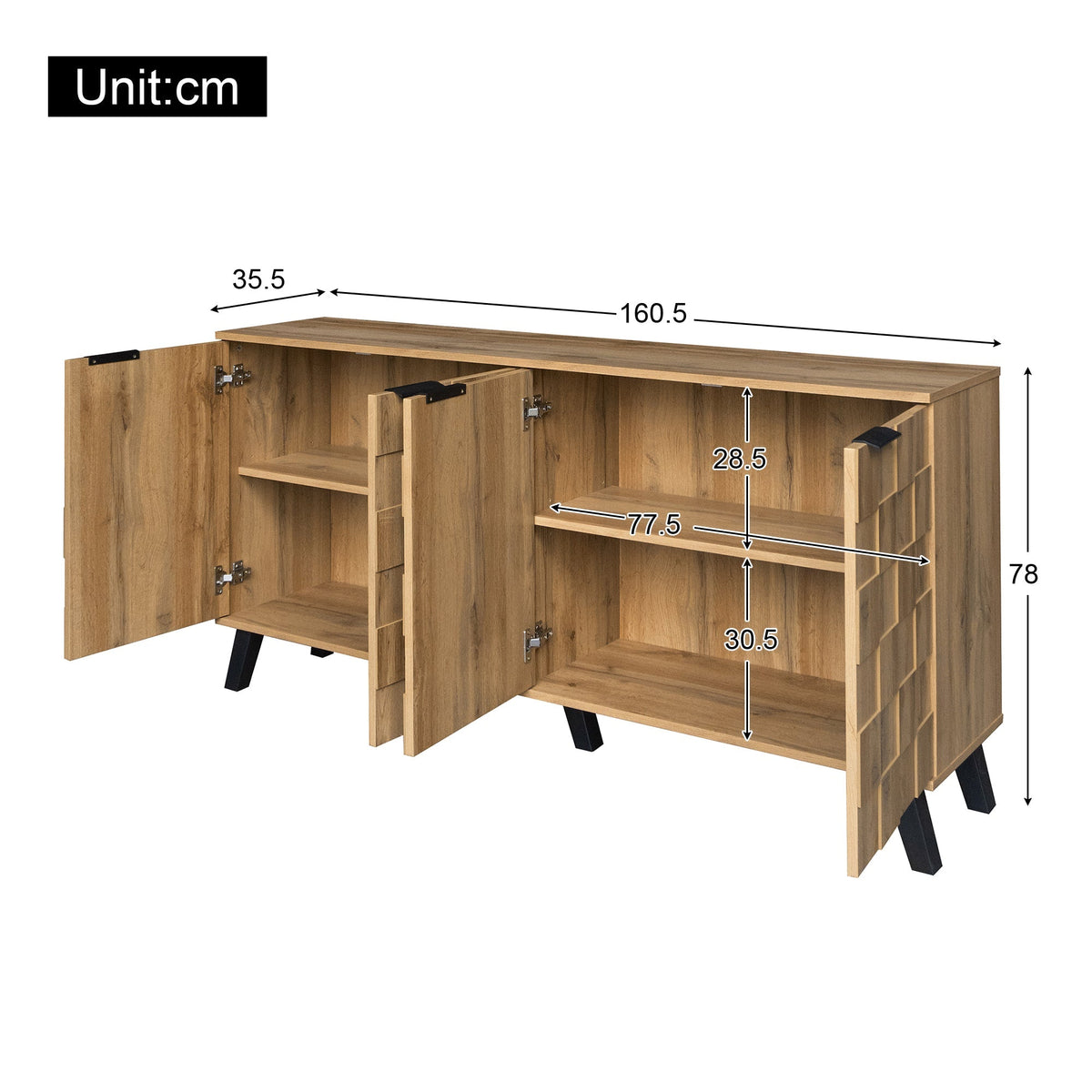 Sideboard, 4 Doors Storage, Wood Color