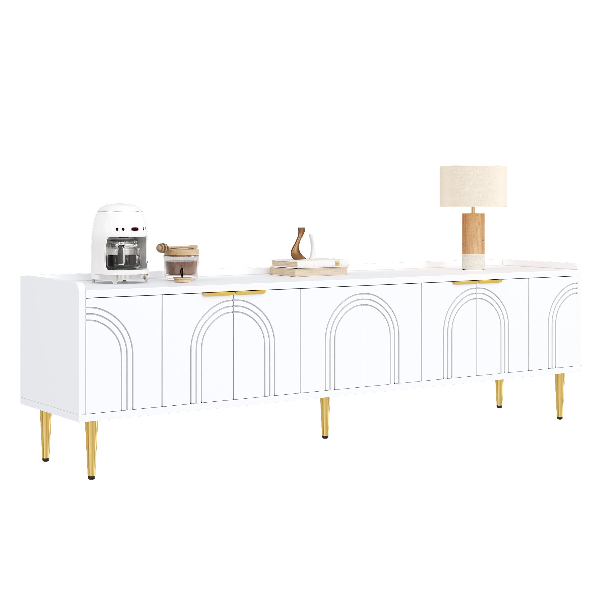TV Cabinet Lowboard 170cm Textured Door Gold Handles/Feet
