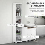 Bathroom Cabinet, Tall with 3 Shelves, 1 Drawer, White
