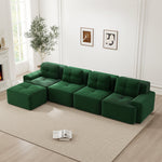 Boneless Sofa Modular L-Shaped Chaise Lounge 4-Seater Deep-Seat - Corduroy Green