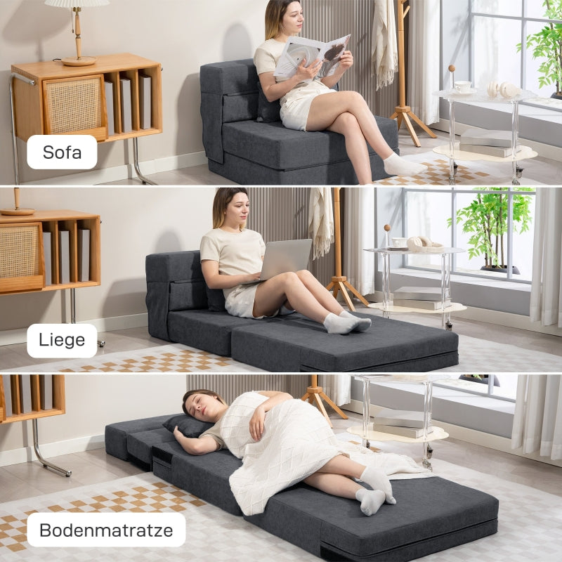 3-in-1 Sleeper Chair Sofa Bed Recliner, Dark Grey Flannel