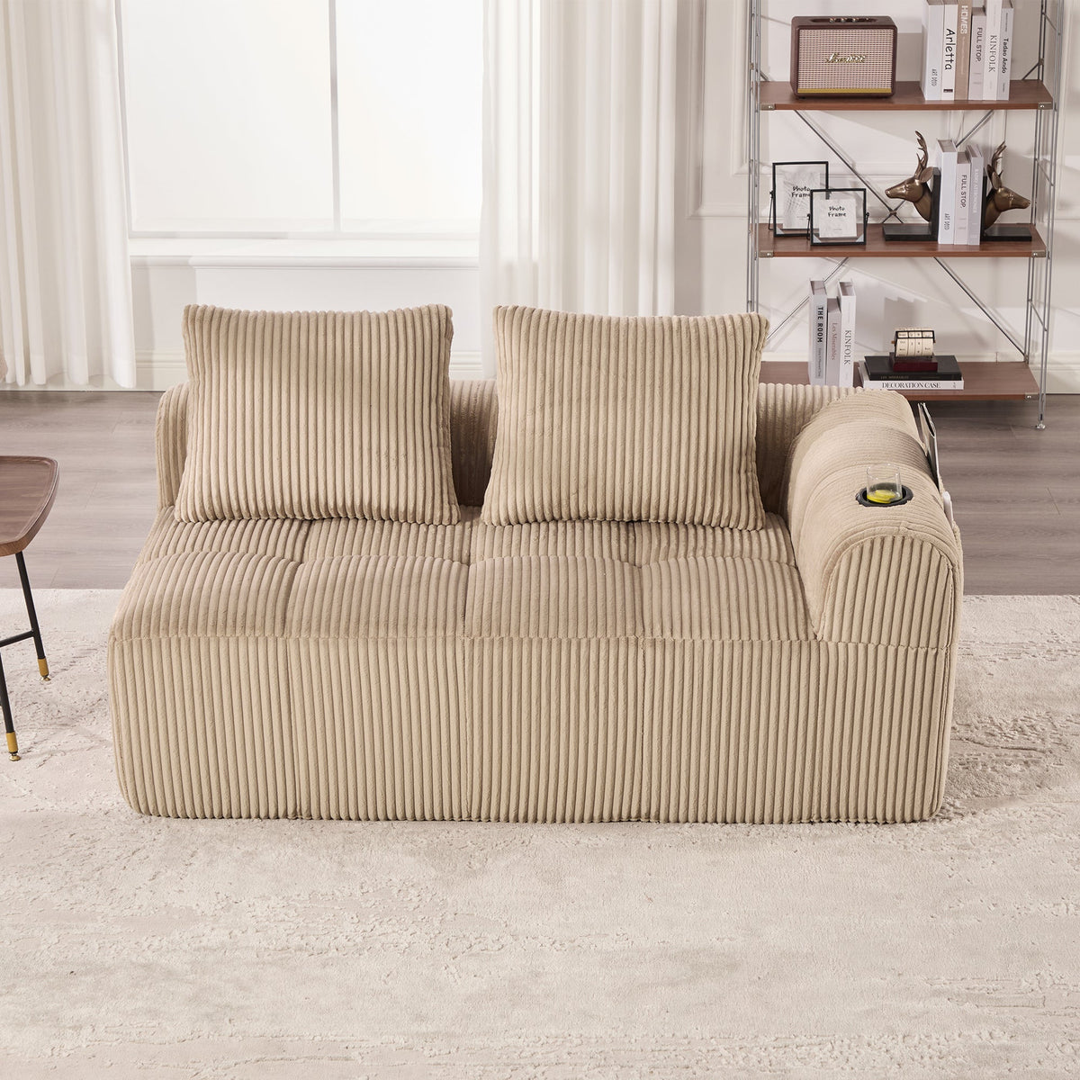 Two-Seater Sofa - No Assembly Storage Pocket Drink Holder - Corduroy
