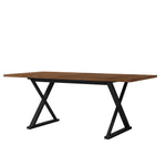 Dining Table, 180x90x75cm Seats 6-8 People Modern Style, Walnut and Black Metal