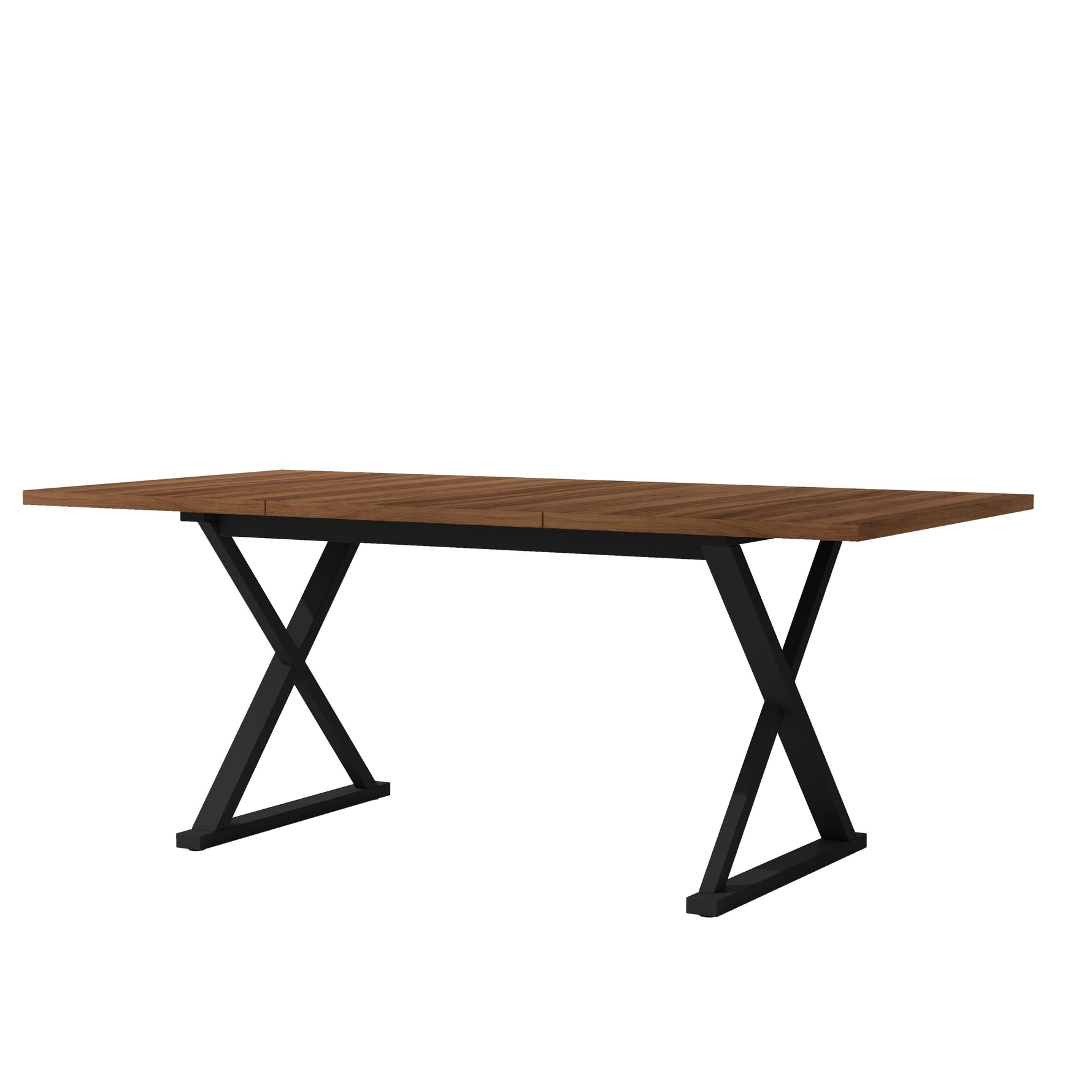 Dining Table, 180x90x75cm Seats 6-8 People Modern Style, Walnut and Black Metal