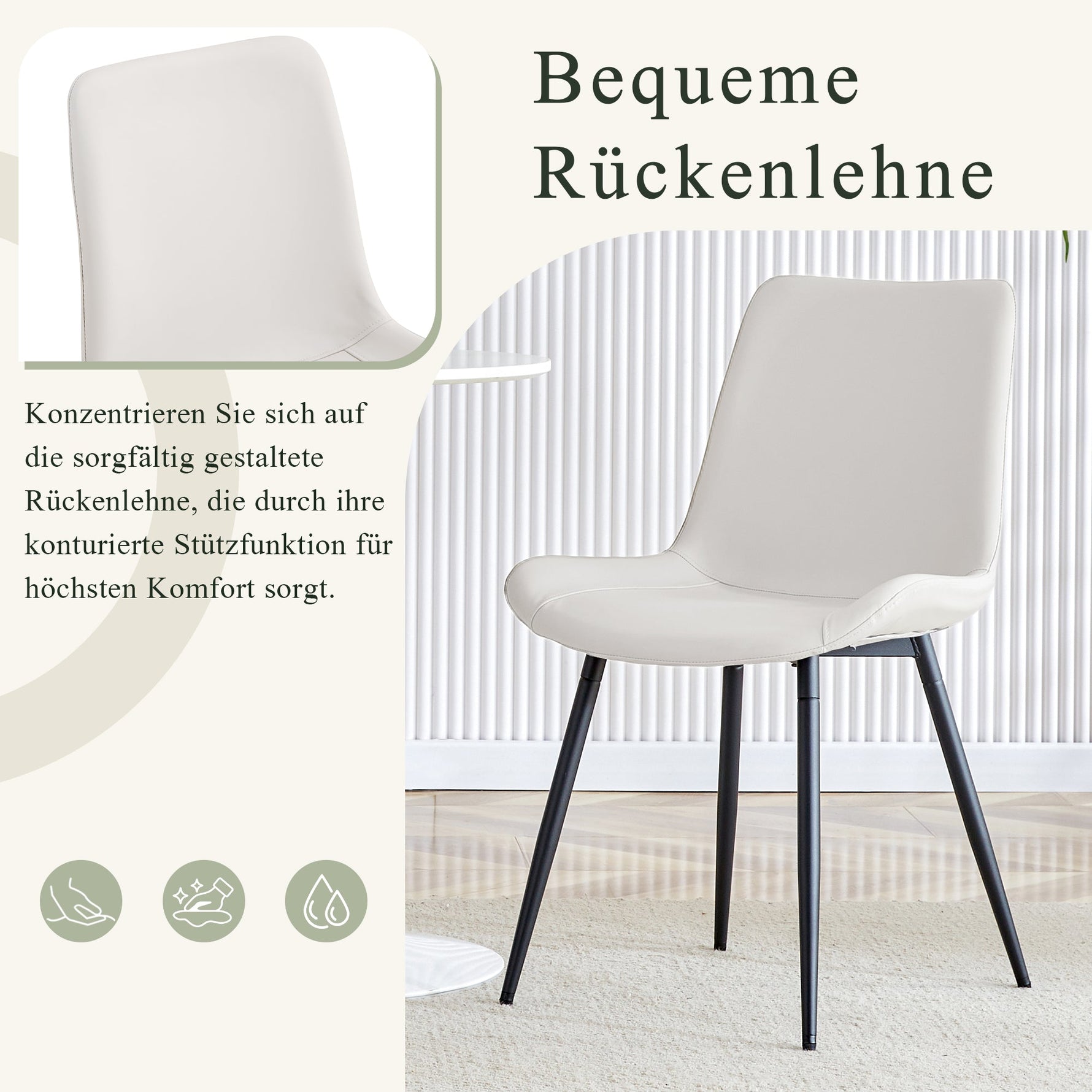 Dining Chair Set of 4 Modern Widened Seat Metal Legs - White Faux Leather