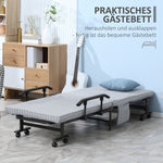 Folding Guest Bed, Adjustable Backrest, Wheels, Steel Frame, Light Grey/Black, 190x76x33cm