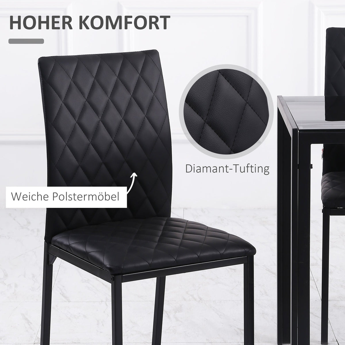 Dining Chairs, Set of 4 Upholstered Steel Legs, Black