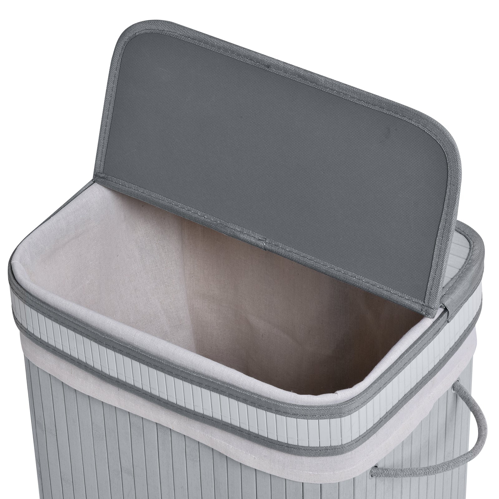 Bamboo Laundry Basket, 70L, Narrow with Lid, Gray
