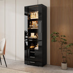 Display Cabinet, Vertical Freestanding LED 3 Drawers 60x35x180cm, Black High-Gloss Glass
