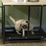 Dog Cage, Kennel with Cushion & Tray, Oak+Black