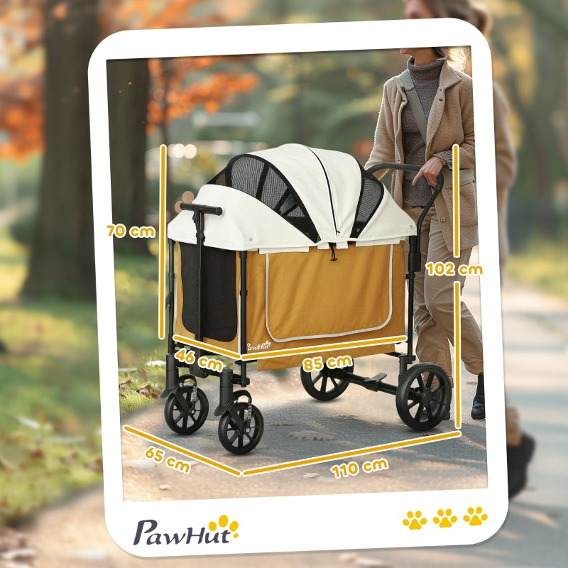 Dog Buggy, Foldable, for Dogs & Cats up to 30kg, Brown