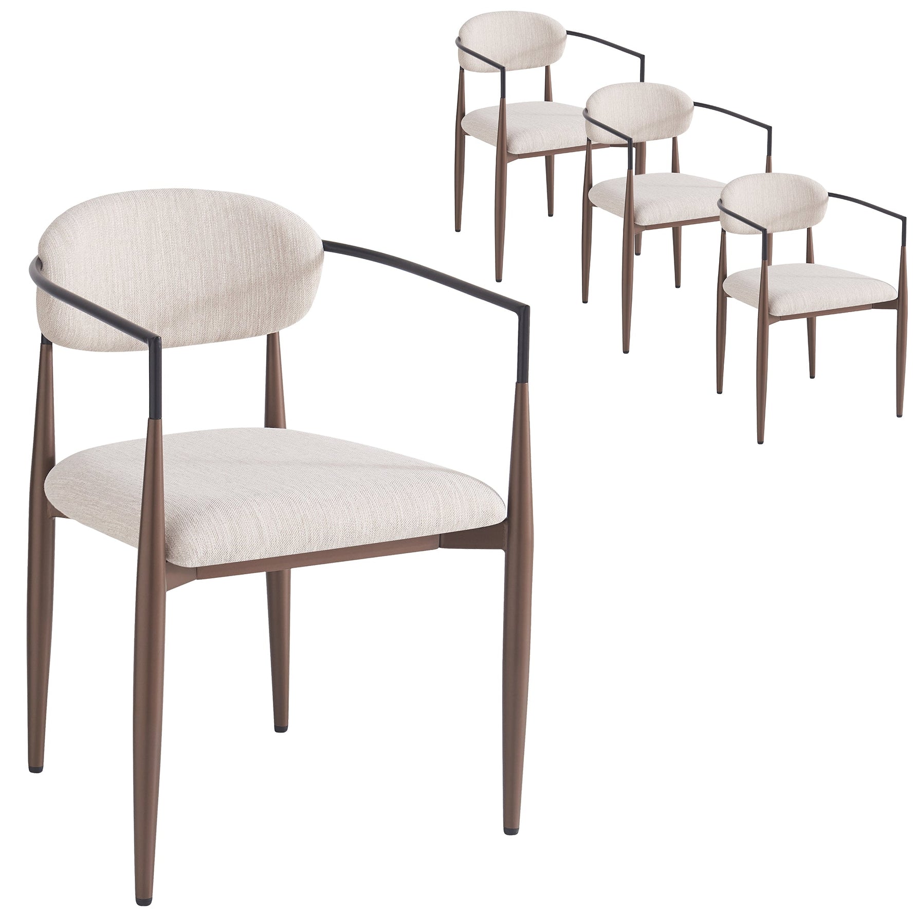 Dining Chair Set of 4 Modern Ergonomic Adjustable Legs - Linen Fabric