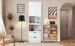 Tall Storage Cabinet 200cm High Doors Drawers Microwave Shelf - White