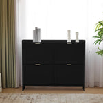 Shoe Cabinet 4 Drop-Down Compartments Open Shelves Entryway, Black