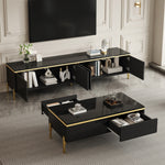 Modern Luxury TV Cabinet & Coffee Table Set - High-Gloss Gold Edges Storage
