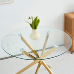 Dining Table Round Tempered Glass Top Gold Legs 80x80x76cm
