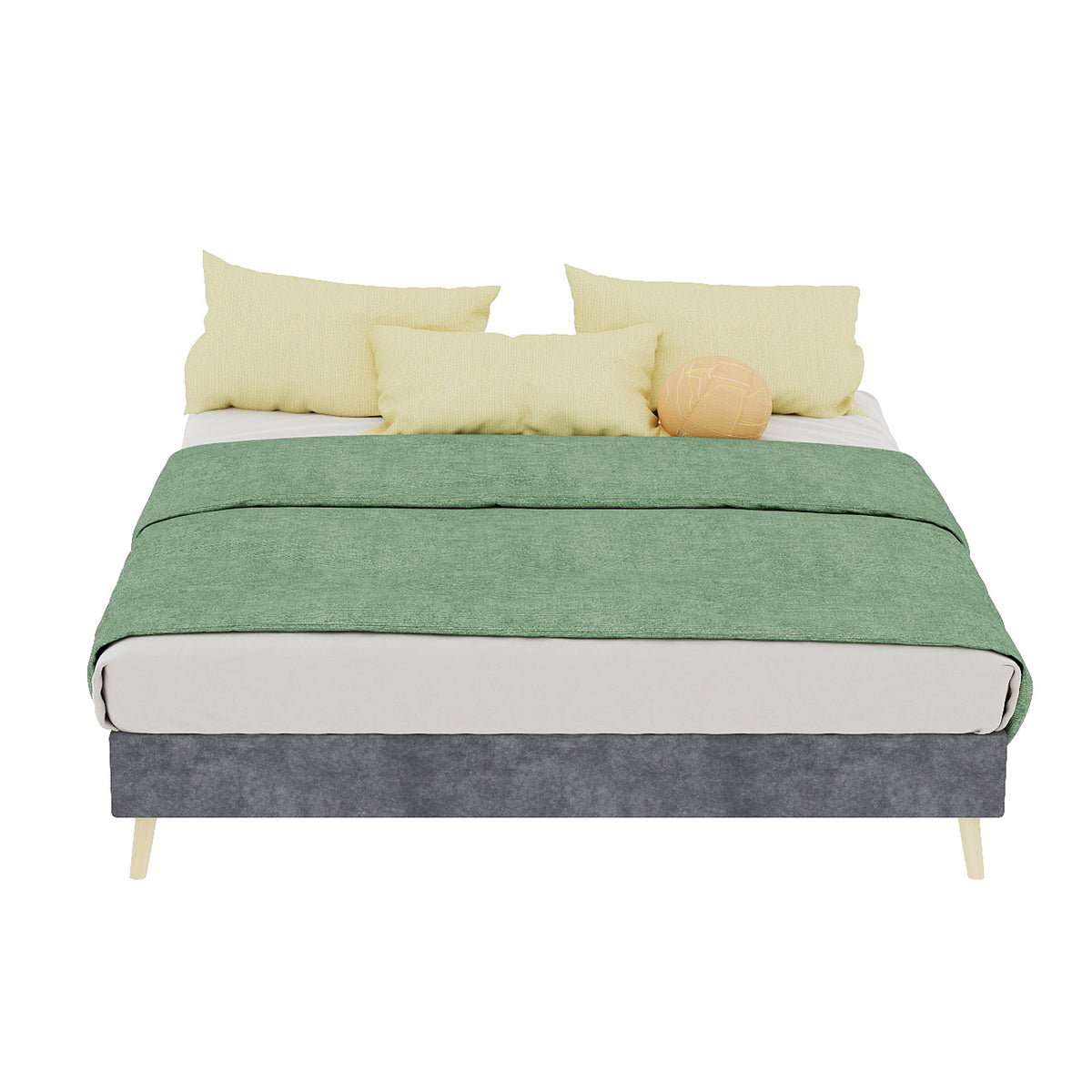Modern Minimalist Bed Frame, 140x200cm with Mattress, Gray Velvet