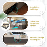 Upholstered Bed with Pull-out Bed, LED, Bluetooth Speaker and Charging Ports, 90x200cm, Grey Linen