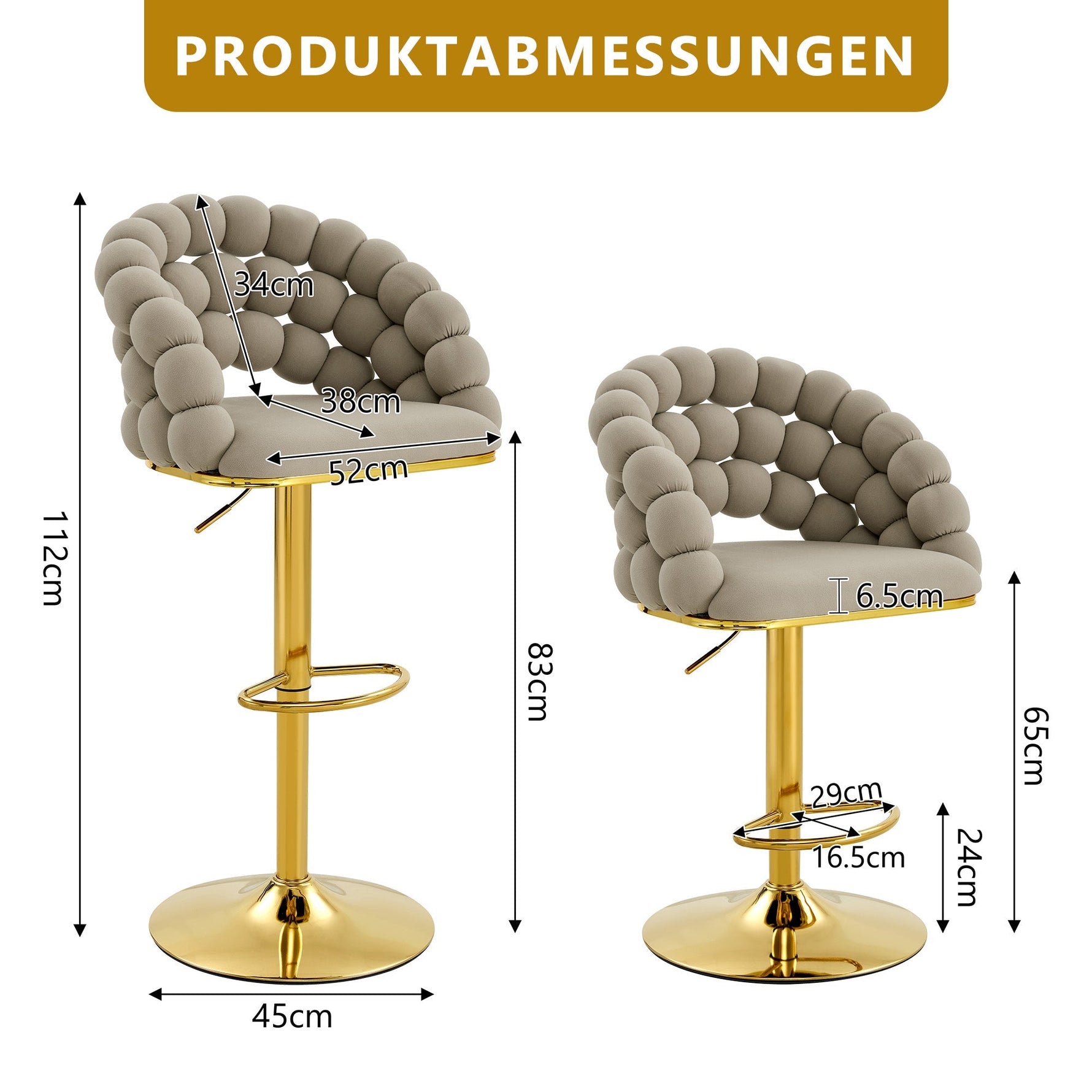 Bar Stools Set of 2 Ball Chain Backrest Adjustable Height Grey Velvet