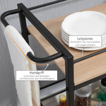 Serving Trolley, 2 Levels with Handle, Casters, Brakes, Wood