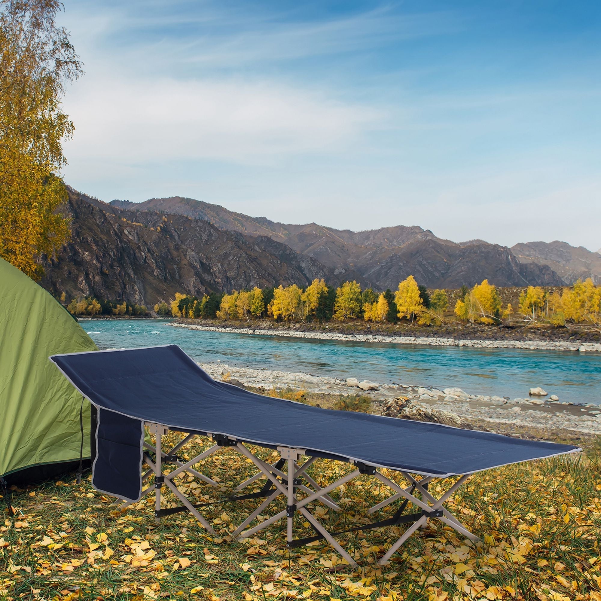 Folding Camping Bed with Storage Bag, Steel and Oxford, Blue