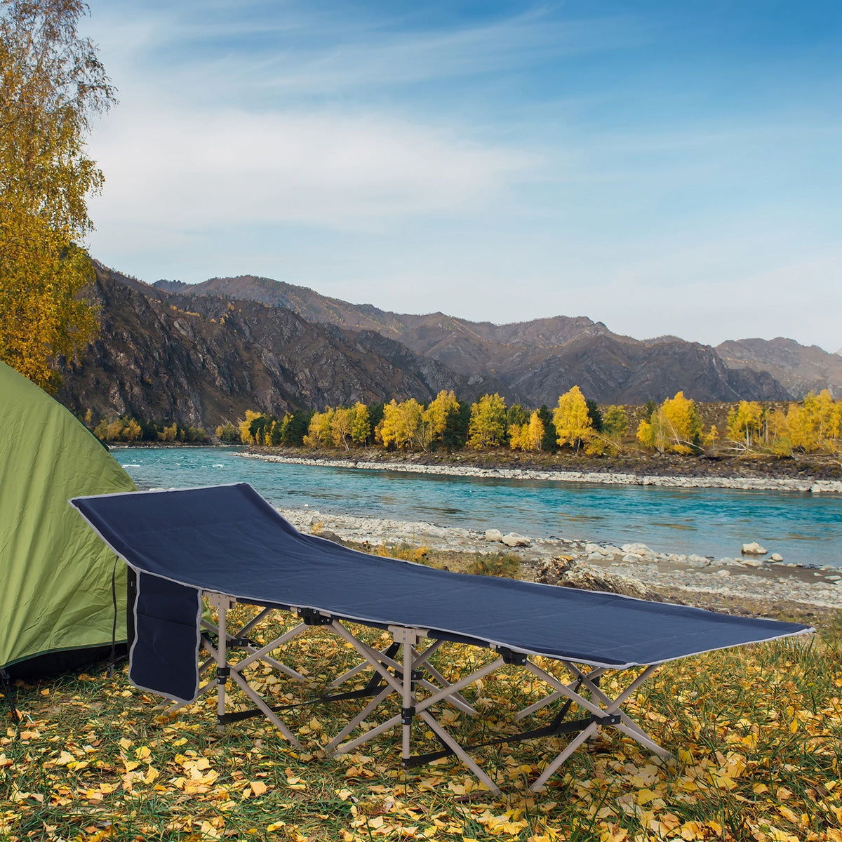 Folding Camping Bed with Storage Bag, Steel and Oxford, Blue
