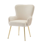 Velvet Dining Chair Set of 2 Armrests Gold Metal Legs Lumbar Support - Beige