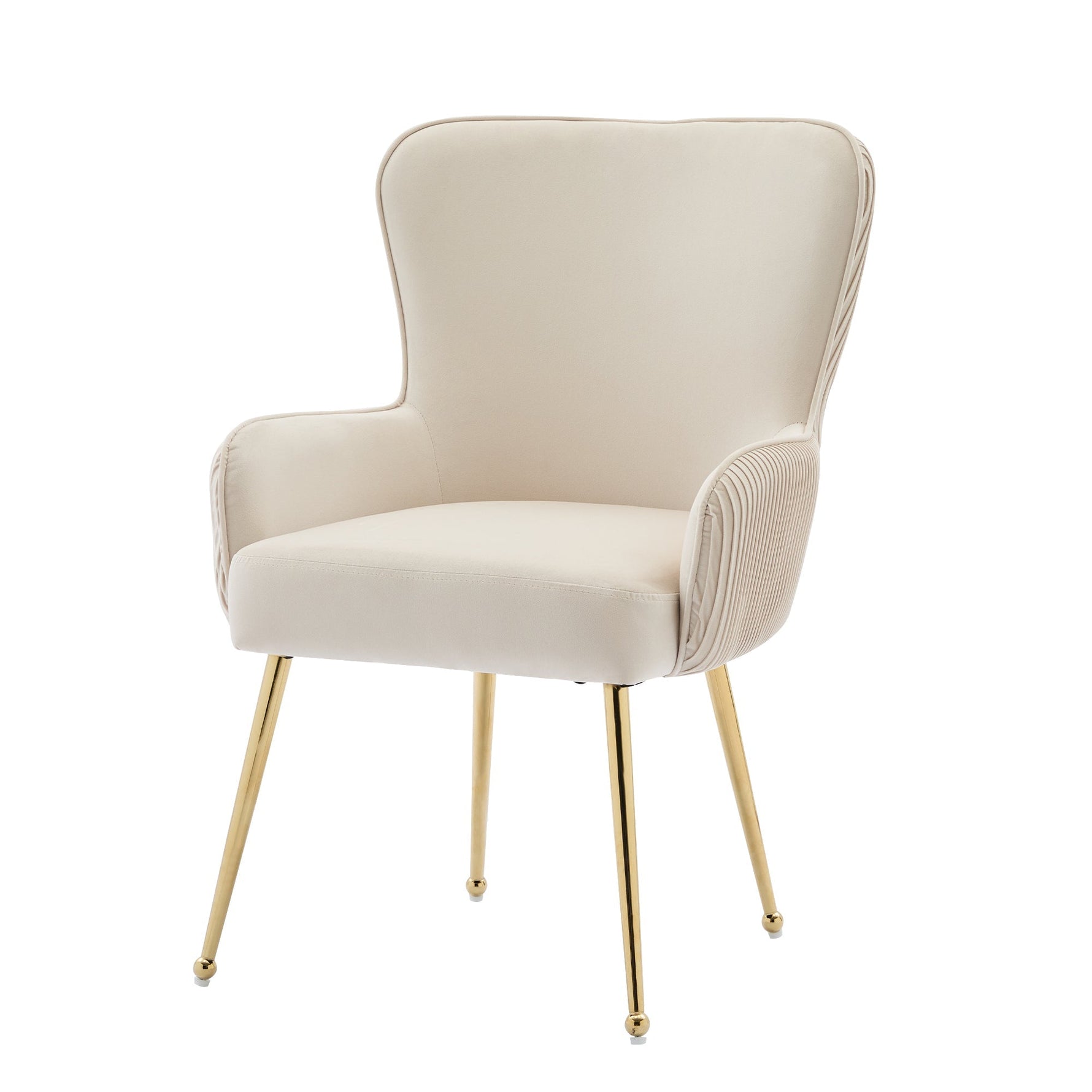 Velvet Dining Chair Set of 4 Gold Metal Legs Armrests Lumbar Support - Beige