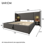 Upholstered Double Bed 160x200, with Bedside Table, Reading Lamp, USB-C, Gray Linen