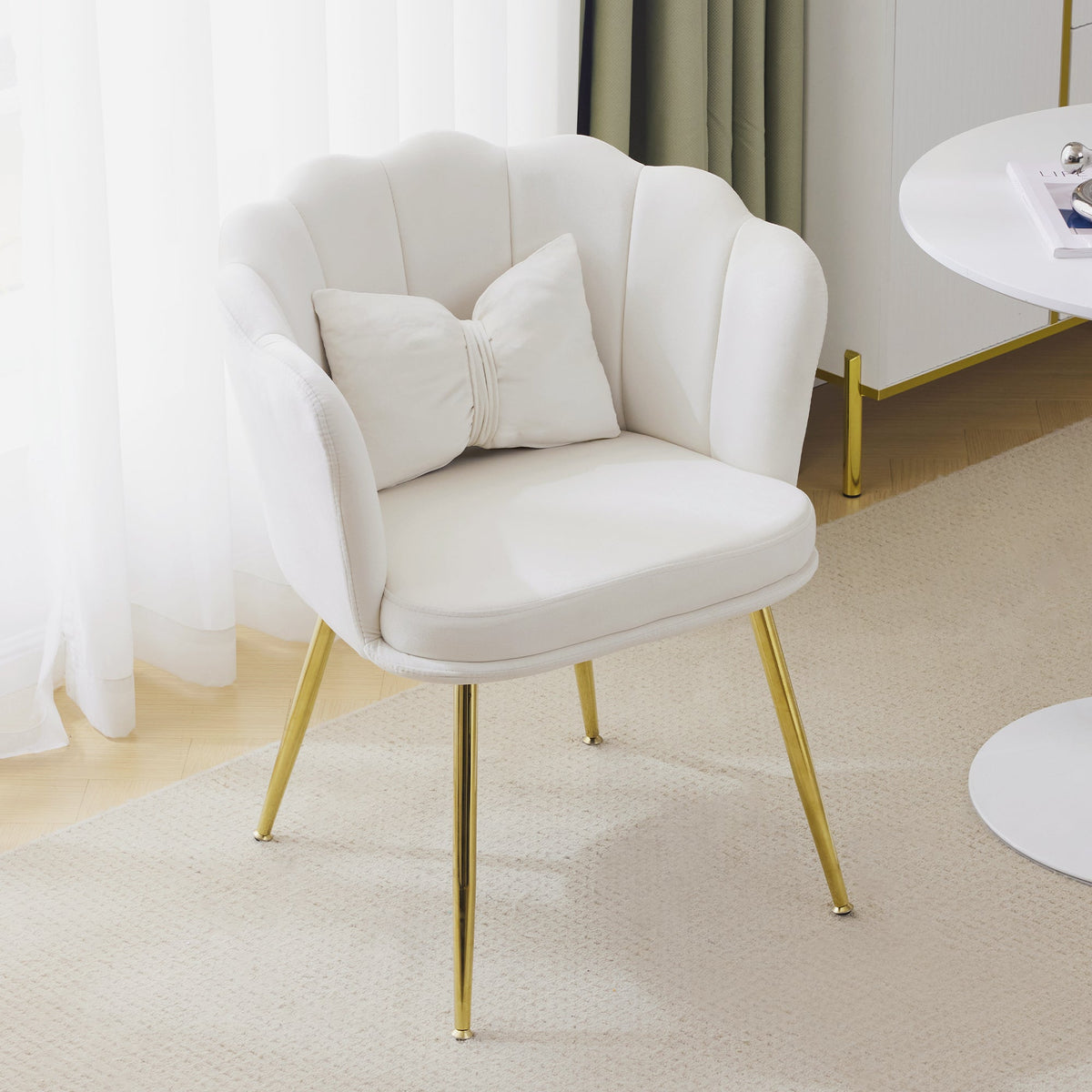 Chairs, Set of 6 Modern Velvet with Petal Backs, Gold Legs