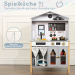 Children's Play Kitchen with Creative House Design and Accessories, Wood and Plastic, Grey
