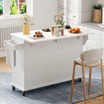 Mobile Kitchen Island Folding Worktop, Cabinet Storage, Spice Racks & Towel Rails - White