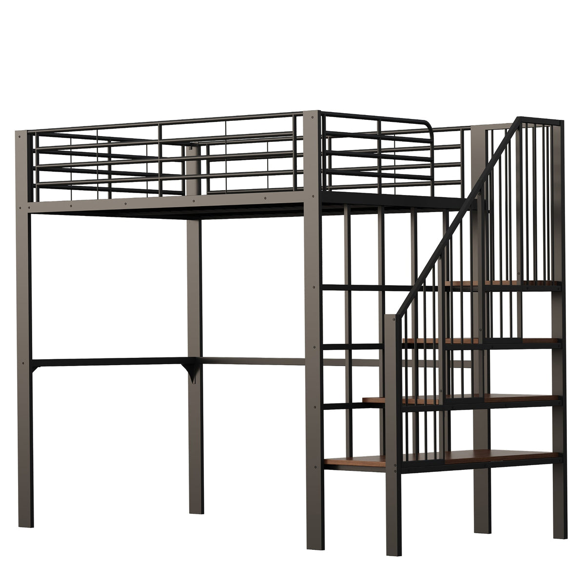 Loft Bed 140x200 Sturdy Storage Stairs, Metal
