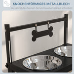 Feeding Station, Raised Bowls, Stainless Steel, Black + Silver