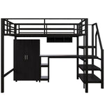 Loft Bed 140x200cm Wardrobe Shelves Storage Ladder Desk, Black