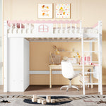 Bunk Bed with LED Lights, Wardrobe & Drawer, White Pine Wood