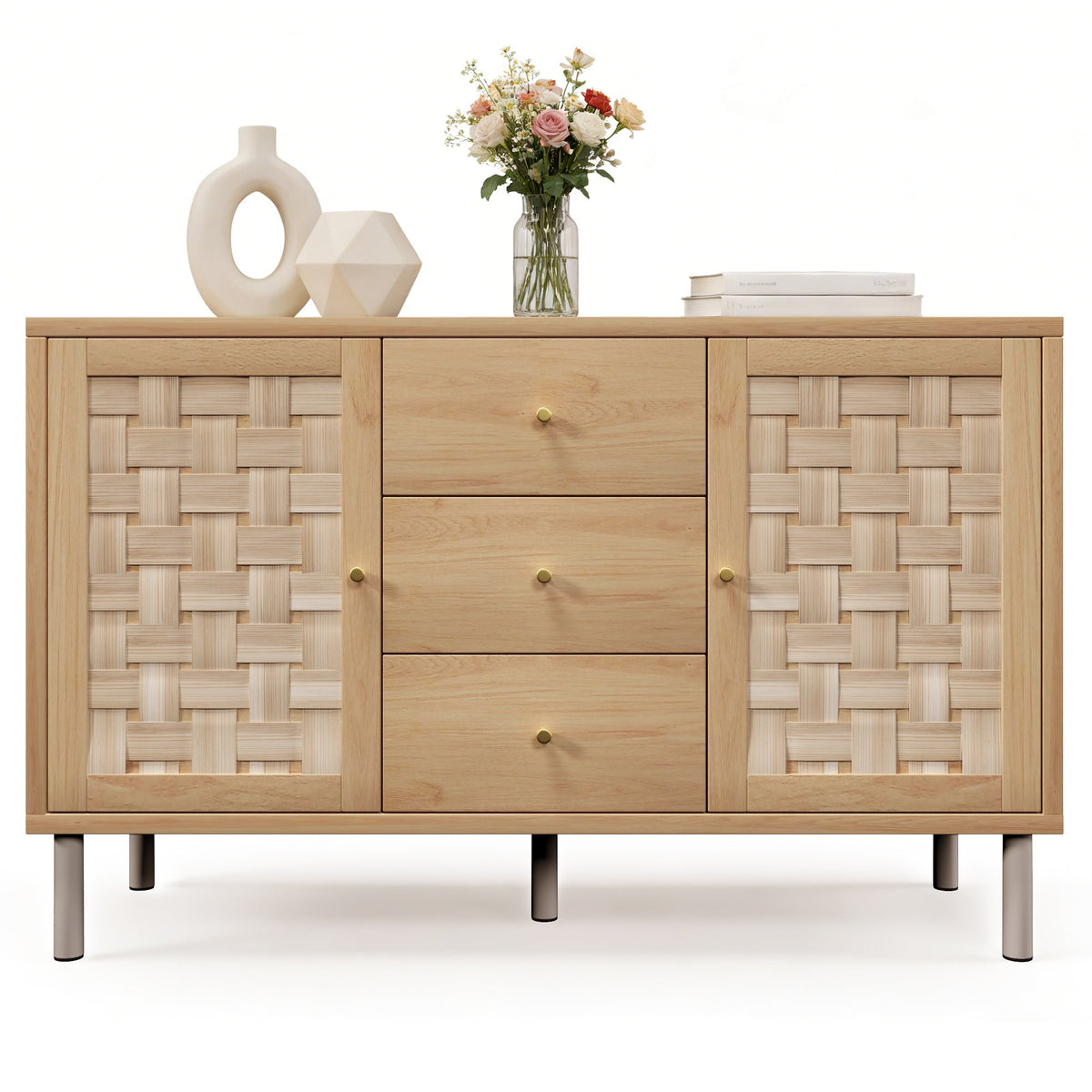 Country-style Chest of Drawers, 120x40x75 cm with 2 Doors and 3 Drawers, Oak-colored