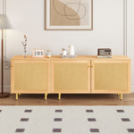 Modular Storage Cabinet Sideboard, 3-Door Rattan Rustic 180cm, Natural Wood Look
