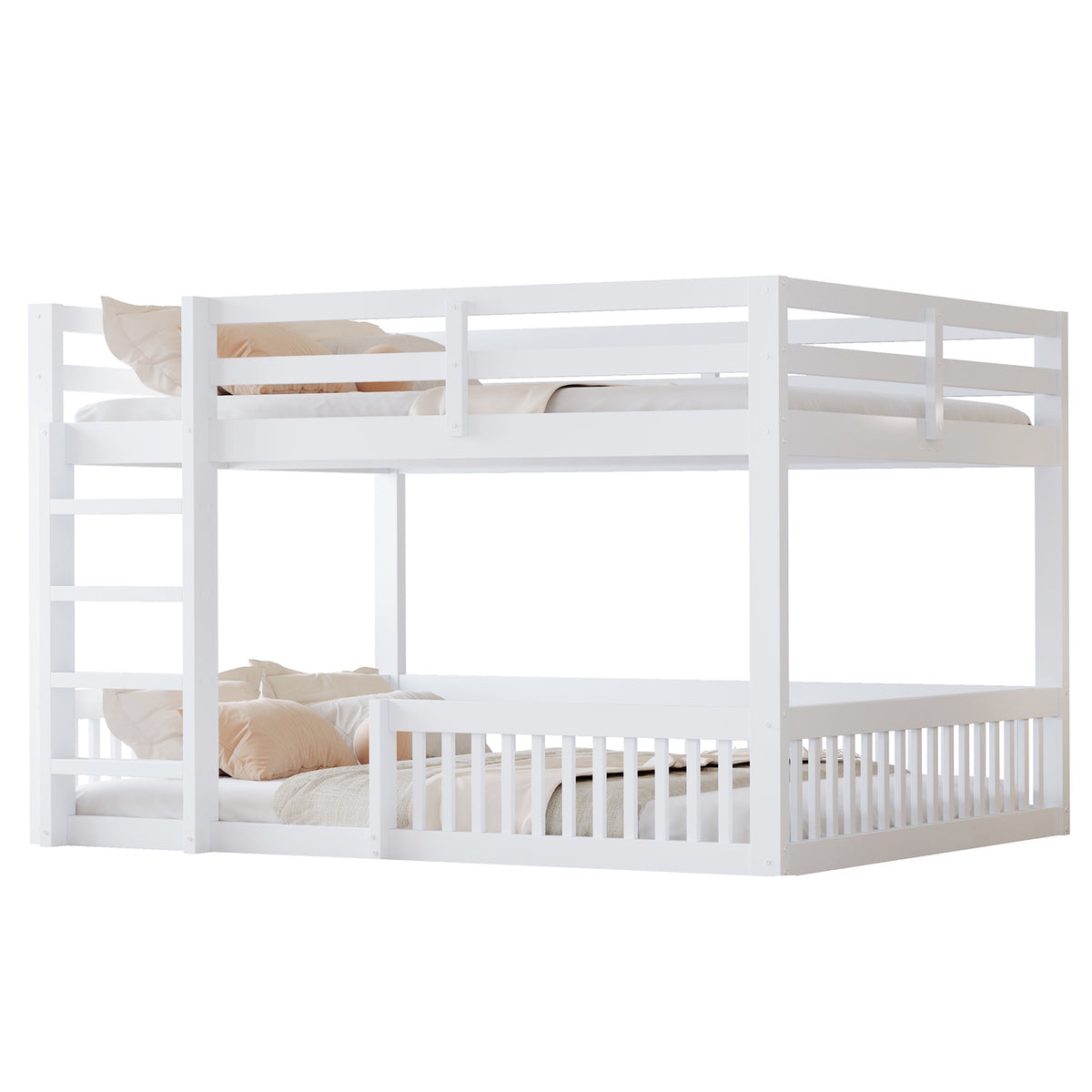 Bunk Bed 160x200 cm with Safety Guard Railings, White