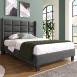 Upholstered Bed, Single with Headboard & Slatted Frame, Grey Linen