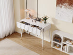 Dressing Vanity Table with 2 Drawers and Metal Legs in White